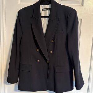 New Zara Women's Double-Breasted Dark Navy blazer